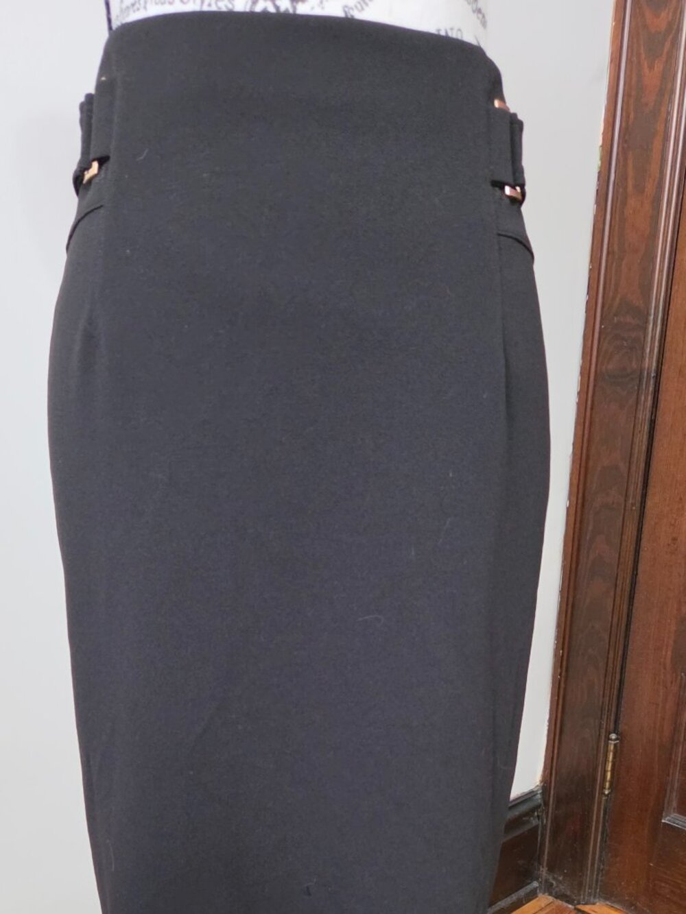 NYC New York Clothing Co Black Pencil Midi Skirt Gold Buckles Size L